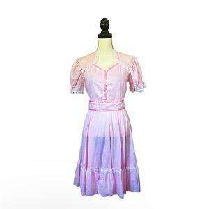 Vintage Jeri Bee Pink Gingham Sweetheart Puff Sleeve Square Dance Dress Size 10